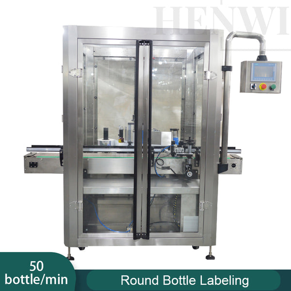 Automatic round bottle labeling machine with cover